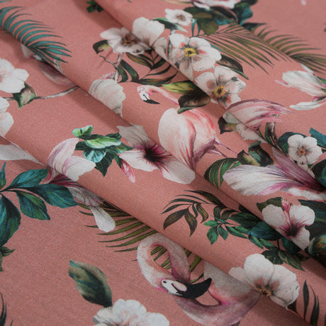 Cotton Voile - Salmon Flamingos and Leaves - Balance of Unity Print - Mood Exclusive Key Largo Collection
