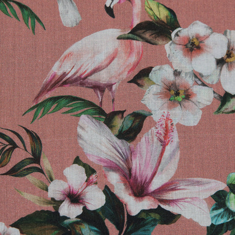 Cotton Voile - Salmon Flamingos and Leaves - Balance of Unity Print - Mood Exclusive Key Largo Collection