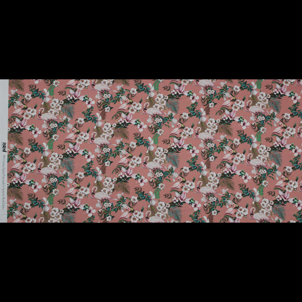 Cotton Voile - Salmon Flamingos and Leaves - Balance of Unity Print - Mood Exclusive Key Largo Collection
