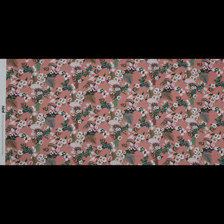 Cotton Voile - Salmon Flamingos and Leaves - Balance of Unity Print - Mood Exclusive Key Largo Collection