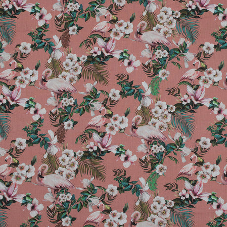 Cotton Voile - Salmon Flamingos and Leaves - Balance of Unity Print - Mood Exclusive Key Largo Collection