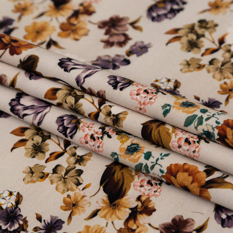 Stretch Polyester Crepe - Cream and Rust Floral - August Rush Print - Mood Exclusive Harvest Collection