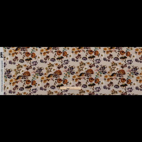 Stretch Polyester Crepe - Cream and Rust Floral - August Rush Print - Mood Exclusive Harvest Collection