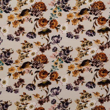 Stretch Polyester Crepe - Cream and Rust Floral - August Rush Print - Mood Exclusive Harvest Collection