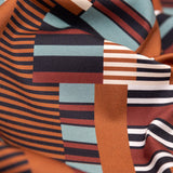 Stretch Cotton Sateen - Blue and Brown Geometric - Kernel of Truth Print - Mood Exclusive Harvest Collection