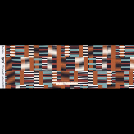 Stretch Cotton Sateen - Blue and Brown Geometric - Kernel of Truth Print - Mood Exclusive Harvest Collection