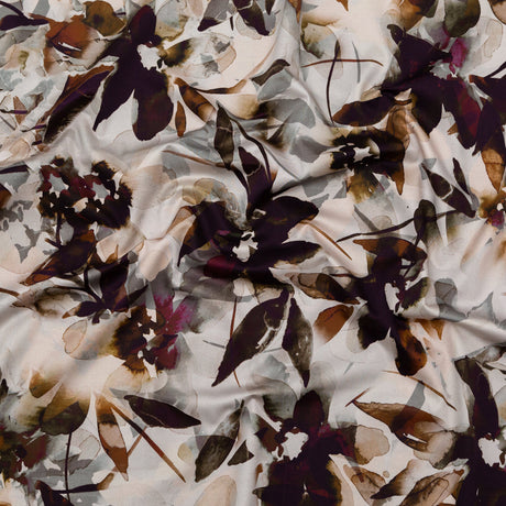 Stretch Cotton Sateen - Burgundy and White Floral - A Drop of Golden Sun Print - Mood Exclusive Harvest Collection