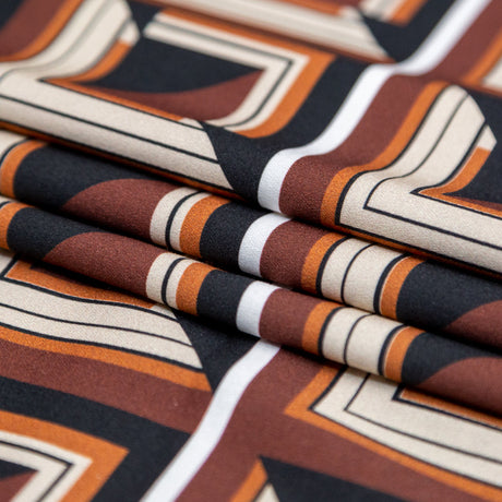 Stretch Cotton Sateen - Brown Geometric Squares - Corn Maze Print - Mood Exclusive Harvest Collection