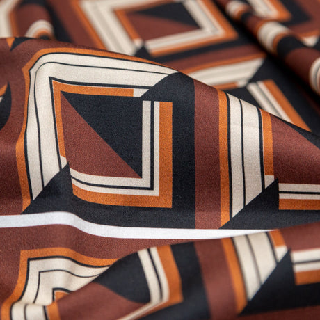 Stretch Cotton Sateen - Brown Geometric Squares - Corn Maze Print - Mood Exclusive Harvest Collection