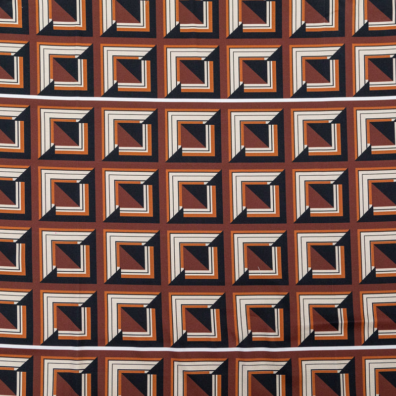 Stretch Cotton Sateen - Brown Geometric Squares - Corn Maze Print - Mood Exclusive Harvest Collection