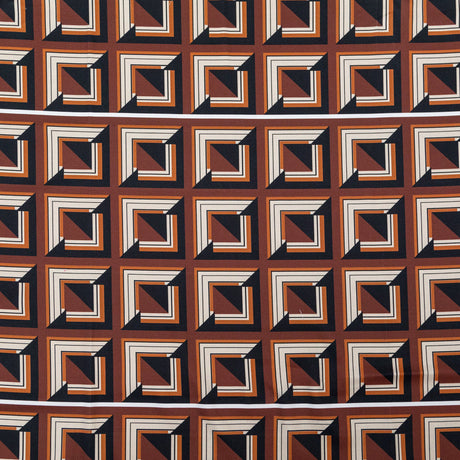 Stretch Cotton Sateen - Brown Geometric Squares - Corn Maze Print - Mood Exclusive Harvest Collection