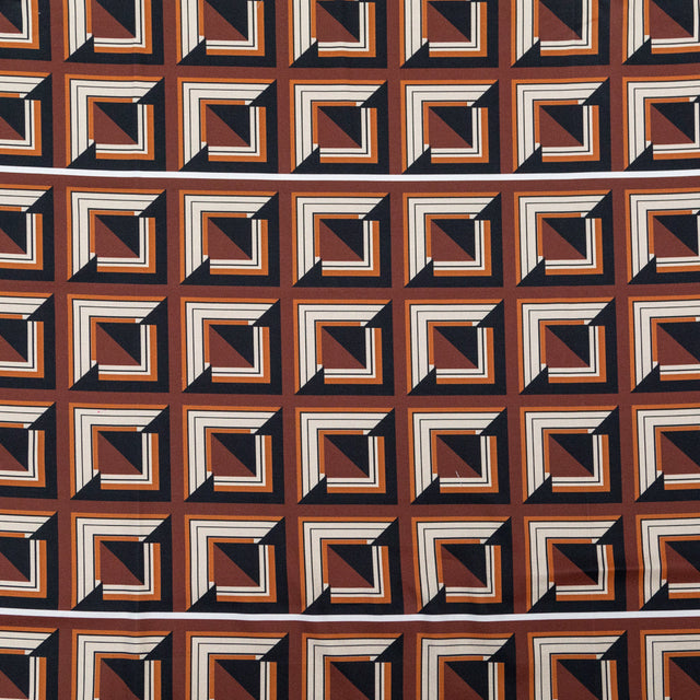 Stretch Cotton Sateen - Brown Geometric Squares - Corn Maze Print - Mood Exclusive Harvest Collection
