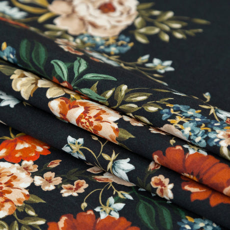 Stretch Cotton Sateen - Black and Red Floral - Garden of Eden Print - Mood Exclusive Harvest Collection