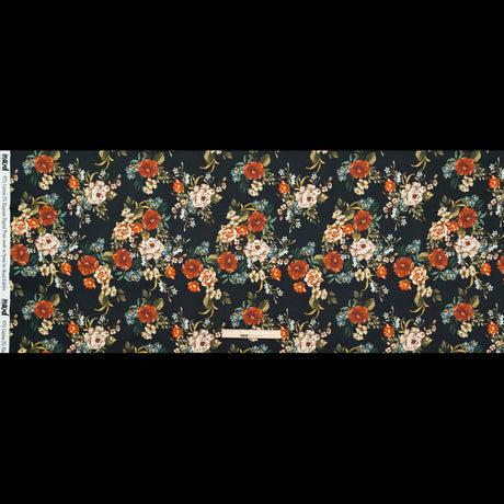 Stretch Cotton Sateen - Black and Red Floral - Garden of Eden Print - Mood Exclusive Harvest Collection