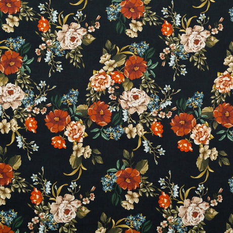 Stretch Cotton Sateen - Black and Red Floral - Garden of Eden Print - Mood Exclusive Harvest Collection