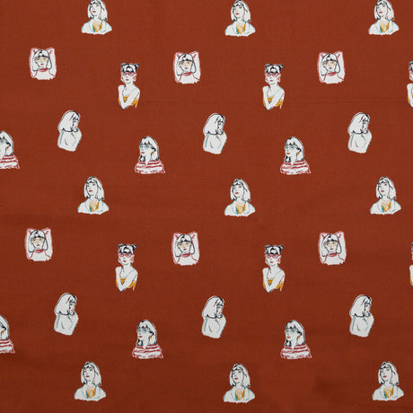 Stretch Cotton Sateen - Rust Faces - Run the World Print - Mood Exclusive Harvest Collection