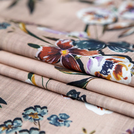 Stretch Cotton Sateen - Beige Floral - New Americana Print - Mood Exclusive Harvest Collection