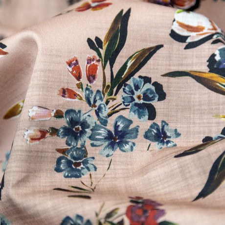 Stretch Cotton Sateen - Beige Floral - New Americana Print - Mood Exclusive Harvest Collection