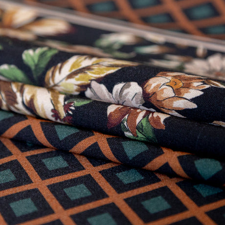 Stretch Cotton Sateen - Lattice Checks and Florals - Cidermaker's Window Print - Mood Exclusive Harvest Collection