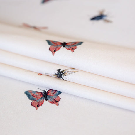 Stretch Cotton Sateen - Cream Insects - Butterfly Effect Print - Mood Exclusive Harvest Collection