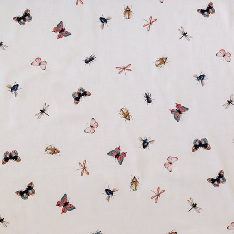 Stretch Cotton Sateen - Cream Insects - Butterfly Effect Print - Mood Exclusive Harvest Collection