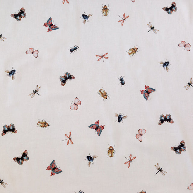 Stretch Cotton Sateen - Cream Insects - Butterfly Effect Print - Mood Exclusive Harvest Collection