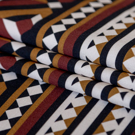 Stretch Cotton Sateen Panel - Mahogany Geometric - Art-tumnal Equinox Print - Mood Exclusive Harvest Collection