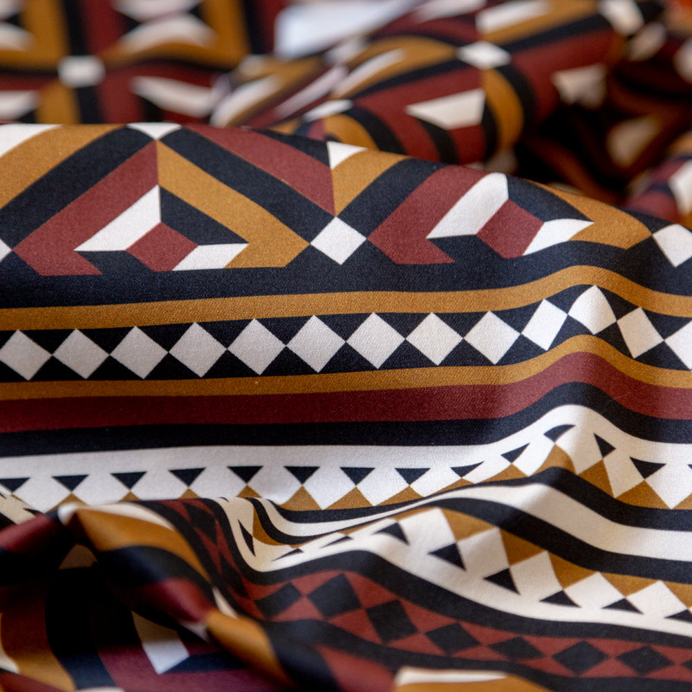 Stretch Cotton Sateen Panel - Mahogany Geometric - Art-tumnal Equinox Print - Mood Exclusive Harvest Collection