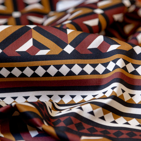 Stretch Cotton Sateen Panel - Mahogany Geometric - Art-tumnal Equinox Print - Mood Exclusive Harvest Collection