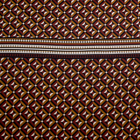 Stretch Cotton Sateen Panel - Mahogany Geometric - Art-tumnal Equinox Print - Mood Exclusive Harvest Collection