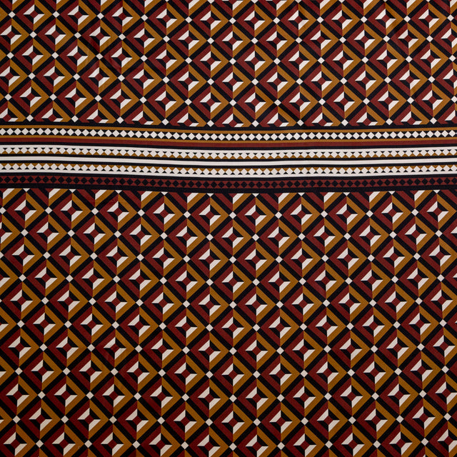 Stretch Cotton Sateen Panel - Mahogany Geometric - Art-tumnal Equinox Print - Mood Exclusive Harvest Collection