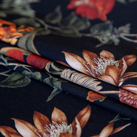 Stretch Cotton Sateen - Black Floral - Garden of Earthly Delights Print - Mood Exclusive Harvest Collection