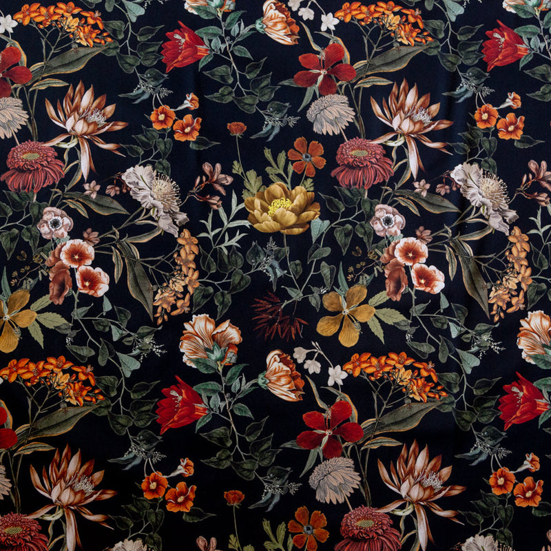 Stretch Cotton Sateen - Black Floral - Garden of Earthly Delights Print - Mood Exclusive Harvest Collection
