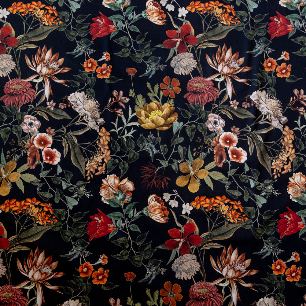 Stretch Cotton Sateen - Black Floral - Garden of Earthly Delights Print - Mood Exclusive Harvest Collection