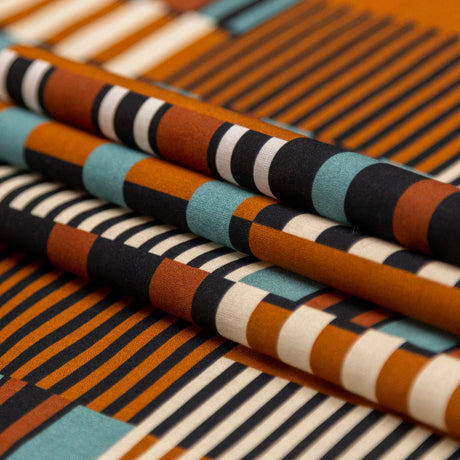 Cotton Voile - Blue and Brown Geometric - Kernel of Truth Print - Mood Exclusive Harvest Collection