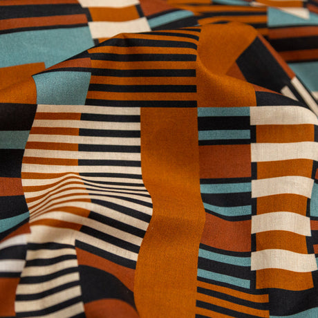 Cotton Voile - Blue and Brown Geometric - Kernel of Truth Print - Mood Exclusive Harvest Collection