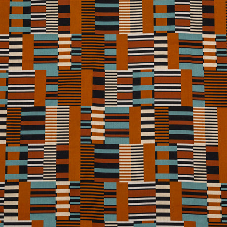 Cotton Voile - Blue and Brown Geometric - Kernel of Truth Print - Mood Exclusive Harvest Collection