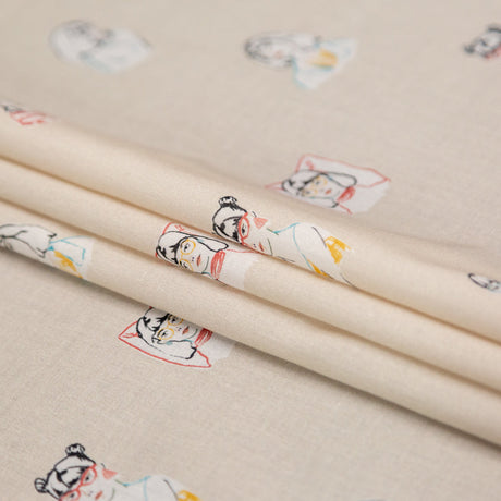 Cotton Voile - Beige Faces - Run the World Print - Mood Exclusive Harvest Collection
