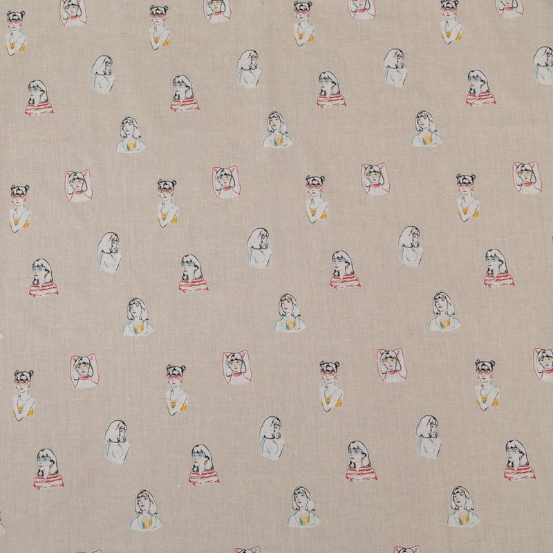 Cotton Voile - Beige Faces - Run the World Print - Mood Exclusive Harvest Collection