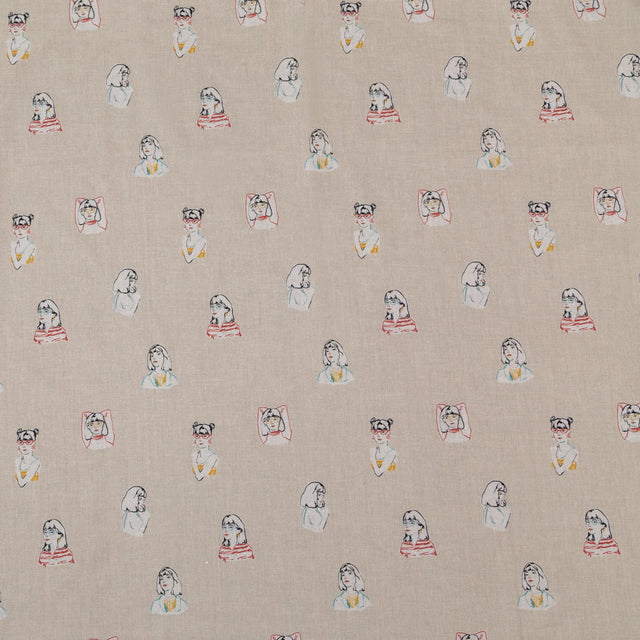 Cotton Voile - Beige Faces - Run the World Print - Mood Exclusive Harvest Collection
