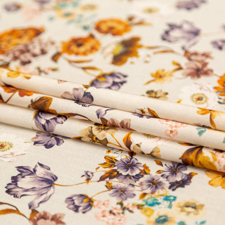 Cotton Voile - Cream and Rust Floral - August Rush Print - Mood Exclusive Harvest Collection
