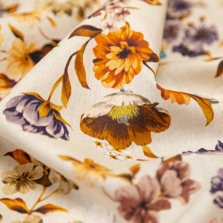 Cotton Voile - Cream and Rust Floral - August Rush Print - Mood Exclusive Harvest Collection
