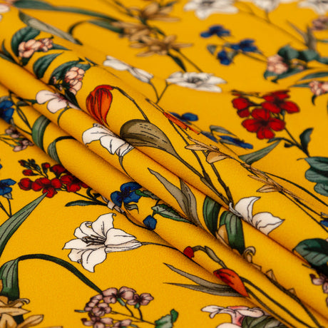 Stretch Polyester Crepe - Yellow Floral - Mediterranean Dreams Print - Mood Exclusive St. Tropez Collection