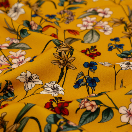 Stretch Polyester Crepe - Yellow Floral - Mediterranean Dreams Print - Mood Exclusive St. Tropez Collection