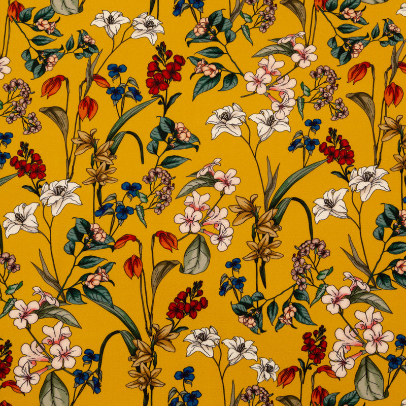 Stretch Polyester Crepe - Yellow Floral - Mediterranean Dreams Print - Mood Exclusive St. Tropez Collection