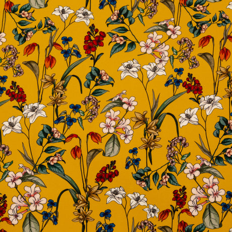 Stretch Polyester Crepe - Yellow Floral - Mediterranean Dreams Print - Mood Exclusive St. Tropez Collection