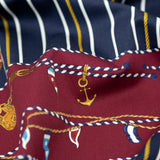 Stretch Cotton Sateen Panel - Nautical Treasures and Stripes - Sailboat Treasures Print - Mood Exclusive St. Tropez Collection