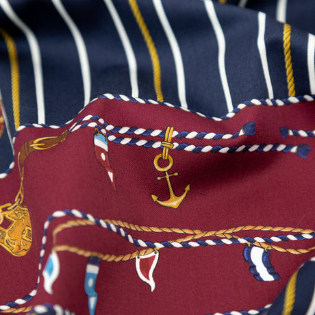 Stretch Cotton Sateen Panel - Nautical Treasures and Stripes - Sailboat Treasures Print - Mood Exclusive St. Tropez Collection