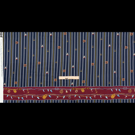Stretch Cotton Sateen Panel - Nautical Treasures and Stripes - Sailboat Treasures Print - Mood Exclusive St. Tropez Collection