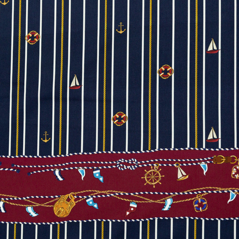 Stretch Cotton Sateen Panel - Nautical Treasures and Stripes - Sailboat Treasures Print - Mood Exclusive St. Tropez Collection